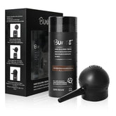 Seaboll hair-building fibers in dark brown close-up blend naturally for a fuller look.