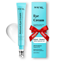 Seacall Retinol Eye Cream tube close-up for reducing fine lines and puffiness.