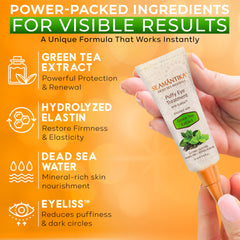 SEAMANTIKA eye cream texture swatch highlighting hyaluronic acid for smoothing.