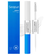 Seapuri Lashrum serum bottle with dual brush for precise lash application.