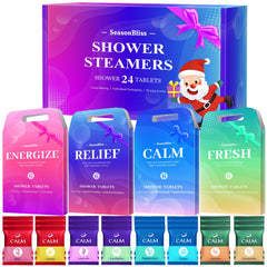 SeasonBliss shower steamers 24-pack box showpiece, ideal for gifting and storage