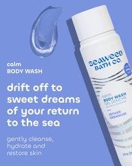 Foam close-up from The Seaweed Bath Co. Calm Body Wash showing rich lather
