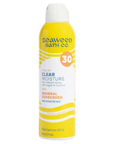 The Seaweed Bath Co. clear moisture SPF 30 spray bottle for invisible coverage with a tropical scent.