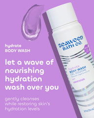 Seaweed Bath Co. Hydrate lavender pour showcases relaxing scent for a soothing shower.