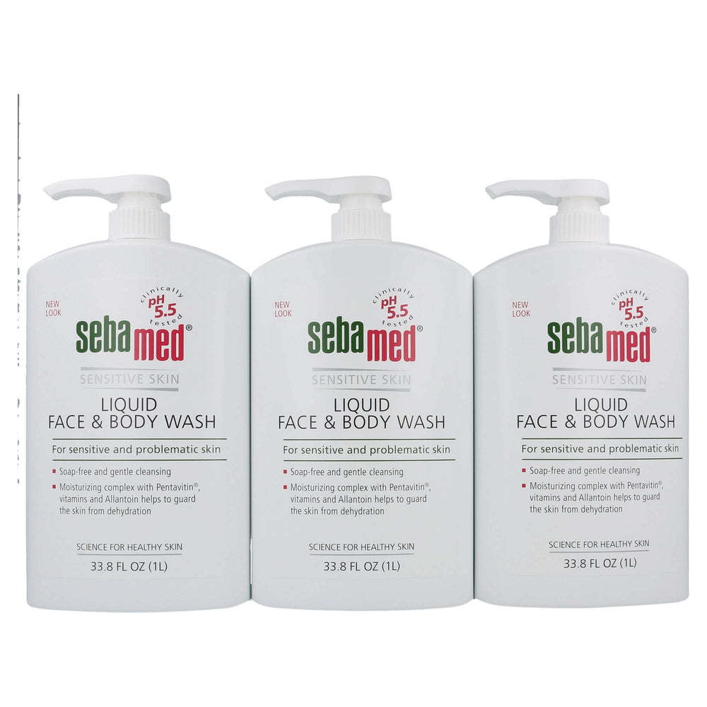 SEBAMED liquid face and body wash bottle front view for daily cleansing
