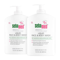 SEBAMED liquid face and body wash bottle with pump provides gentle daily cleansing