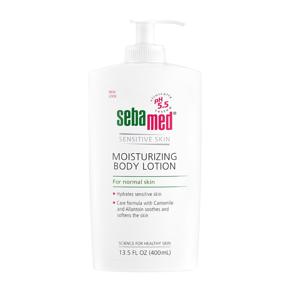 SEBAMED moisturizing body lotion pump close-up for sensitive skin nourishment