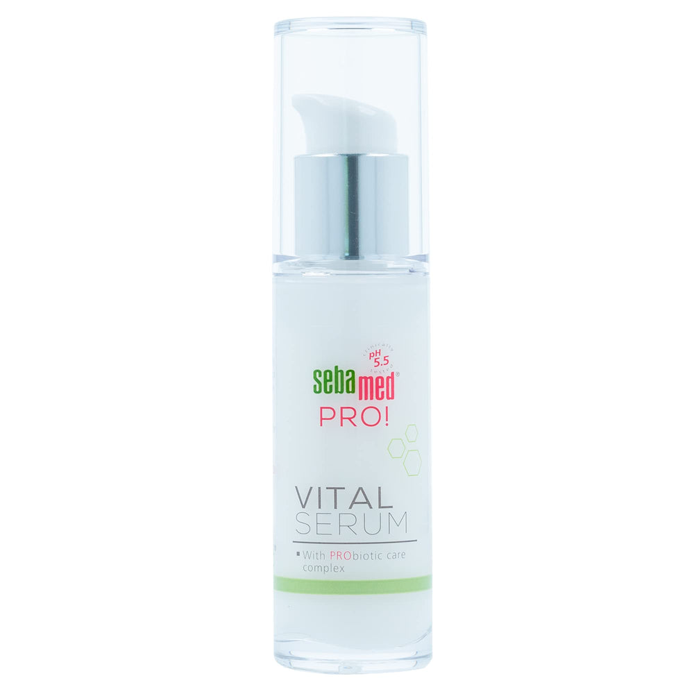 Sebamed PRO! Vital Serum bottle showing probiotic care for hydrated, resilient skin