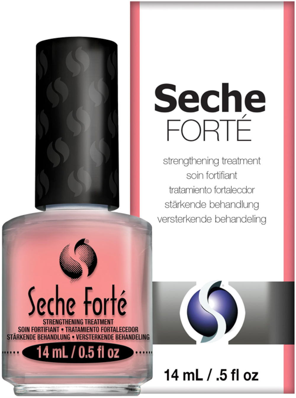 Seche Forte base coat bottle shows bamboo and biotin for stronger nails.