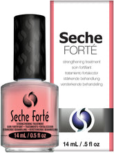 Seche Forte base coat bottle shows bamboo and biotin for stronger nails.