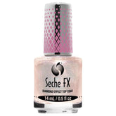Seche FX Diamond Top Coat pink bottle closeup showing radiant shimmer and long-lasting protection.