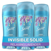 Secret Lavender Invisible Solid 3-pack front view shows portable freshness for daily use.