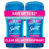 Secret Outlast clear gel deodorant bottle showing long-lasting dryness