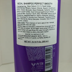 Sedal Liso Perfecto Shampoo sealed bottle on shelf to protect formula.