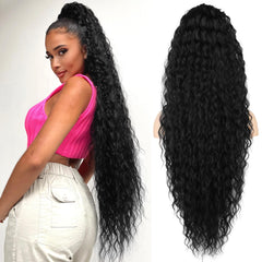 SEIKEA black ponytail extension with 36 inch length and natural curls for instant length