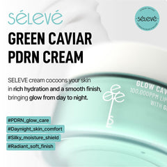 Closeup of SELEVE Glow Caviar Cream jar highlighting rich texture