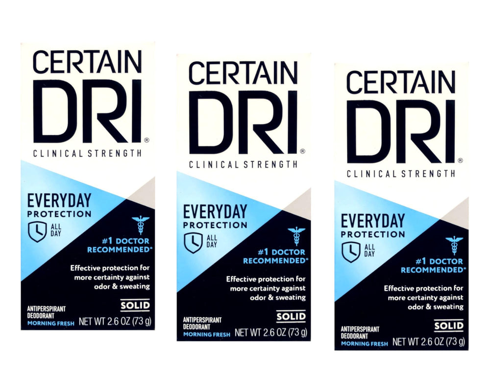 Selove Certain-Dri solid antiperspirant packaging close-up for long-lasting protection.