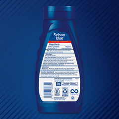 Close-up of the Selsun Blue bottle showing a clean formula.