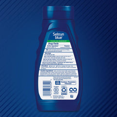 Selsun Blue new cleaner formula label highlights silky hair after wash.