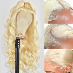 SEMANK blonde body wave wig, 30 inches, ideal for dramatic party looks.