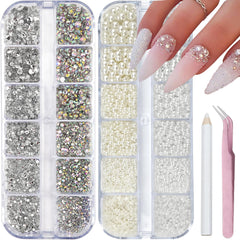 SEMATA packaging with rhinestones and pearls for easy DIY nail art storage.