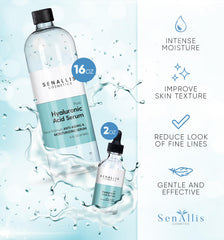 SenAllis Hyaluronic Serum 2oz bottle ideal for trial use and travel.