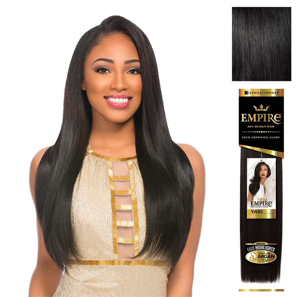 Sensationnel Empire Yaki 18in jet black pack for smooth sew-in looks.