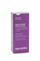 Sensilis D-Pigment Serum ATX B3 box, premium packaging for targeted hyperpigmentation routine.