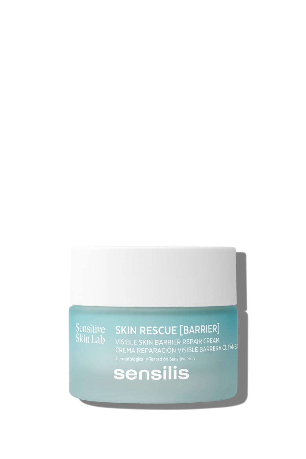 Sensilis Skin Rescue Cream bottle shows soothing barrier repair for sensitive skin.