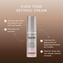 Sente Even Tone Retinol Cream label close-up highlighting encapsulated retinol