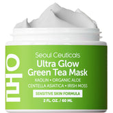 SeoulCeuticals Green Tea Wash Off Mask jar promoting gentle hydration