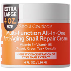 SeoulCeuticals snail mucin cream bottle for daily use.