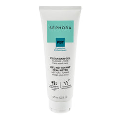 SEPHORA Clean Skin Gel Cleanser bottle shows unscented, gentle cleansing.