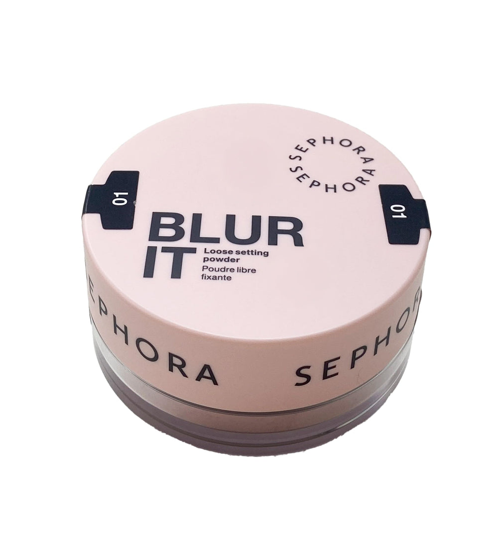 SEPHORA Blur It loose setting powder 01 Brightening Pink in packaging close-up.