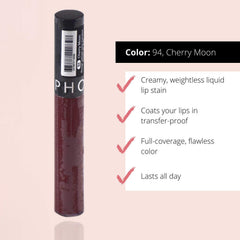 SEPHORA Lip Stain in Cherry Moon swatch on lips showing rich color and smooth glide