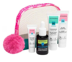 SEPHORA Collection Brightening Eye Cream bottle with festive pouch for brighter under-eye appearance.