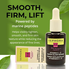 SEPHORA Super Glow Serum close up on skin showing instant brightness.