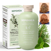SEPOVICA nettle & rosemary shampoo bottle promoting balanced scalp oil