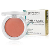Seraphine Botanicals Lychee + Gold Blush compact with rose-gold shimmer for radiant skin