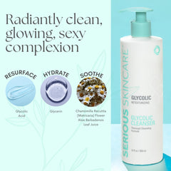 Serious Skincare Glycolic Cleanser creamy lather nourishes skin while removing makeup and impurities