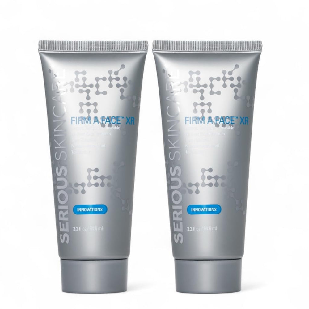Serious Skincare Instant FIRM A FACE XR tube close-up showcasing smooth, immediate tightening in action.