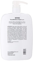 SEVEN Cubica Clarifying Shampoo label closeup shows sulfate-free and cruelty-free claims.