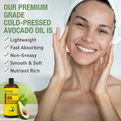 Seven Minerals hexane-free avocado oil in amber bottle close-up.