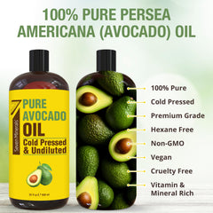 Seven Minerals avocado oil label highlighting pure, GMO-free formula.