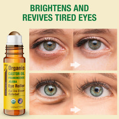 Seven Minerals castor oil roller application for targeted under-eye care.