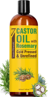 Seven Minerals castor oil with rosemary bottle pour for hair care