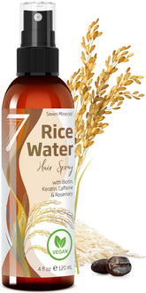 Seven Minerals fermented rice water spray bottle showing non-greasy formula for hair health