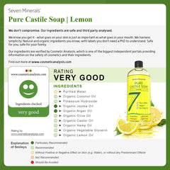 Seven Minerals Pure Castile Soap Lemon ingredients — organic carrier oils nurture skin.