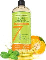 Seven Minerals Pure Castile Soap Mandarin Basil bottle for gentle cleansing
