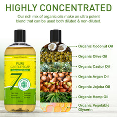Seven Minerals Pure Castile Soap label shows no palm oil for eco-conscious care.